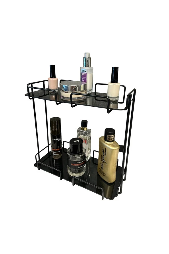 2 Katlı 28x14 Siyah Banyo ve Kozmetik Düzenleyici - Çift Katlı Sunum ve Servis Tepsisi - 5