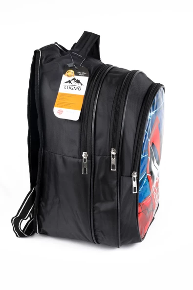 Lugmo Ortaokul İlkokul Çantası ve Beslenme Çantası 3 Cepli Pedli Örümcek Kafa Siyah - 2