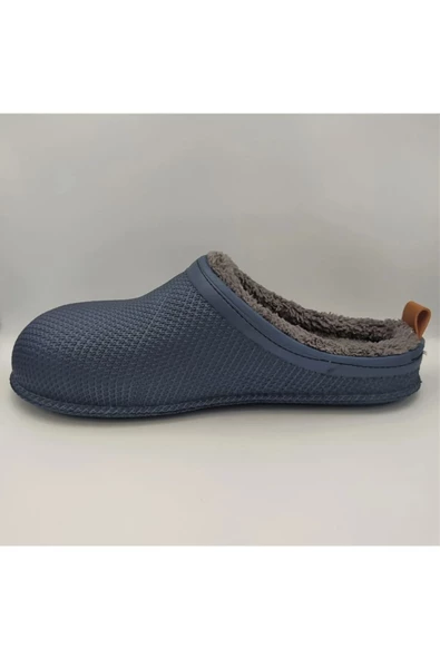 Gezer Kışlık Islak Zemin Erkek Terlik Önü Kapalı Tüylü Lacivert - Resim 4