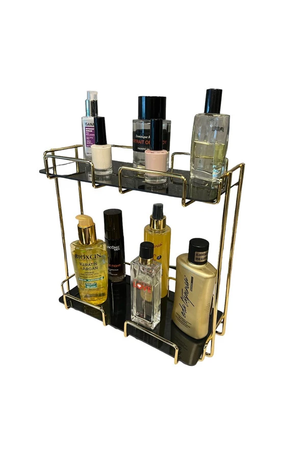 2 Katlı 28x14 Gold Banyo ve Kozmetik Düzenleyici - Çift Katlı Sunum ve Servis Tepsisi - 6
