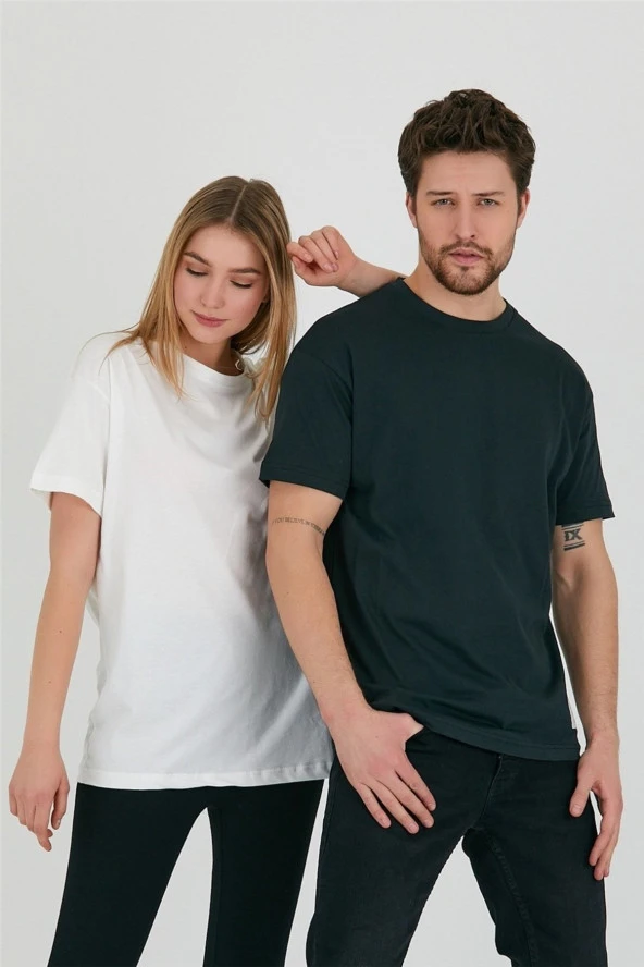 Beyaz Unisex Relaxed Fit Tshirt - 2