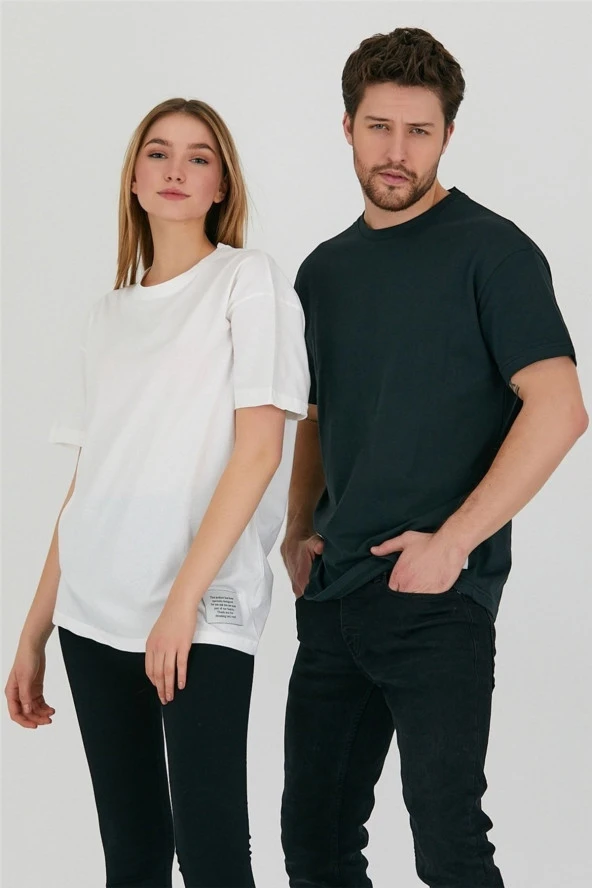 Beyaz Unisex Relaxed Fit Tshirt - 3