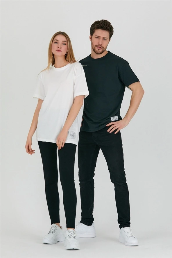 Beyaz Unisex Relaxed Fit Tshirt - 4