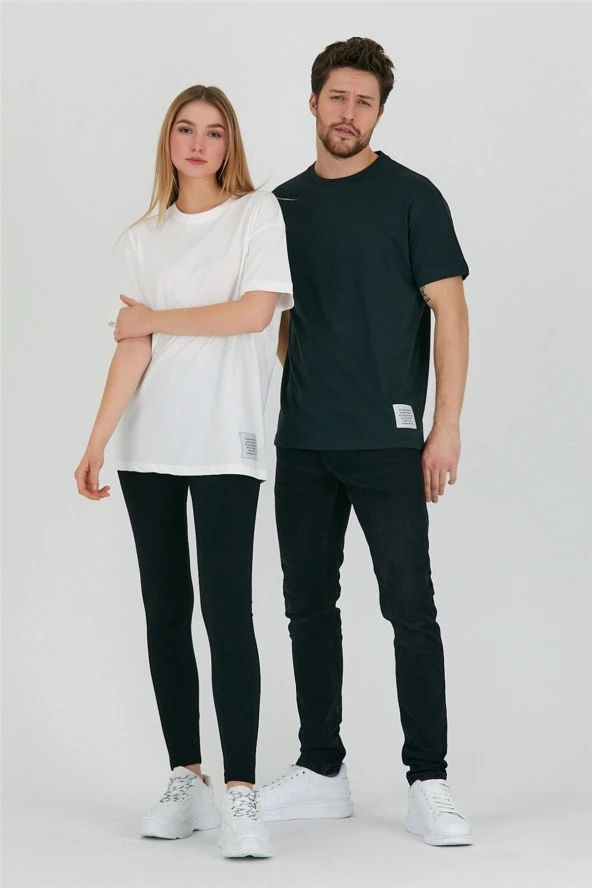 Beyaz Unisex Relaxed Fit Tshirt - 5