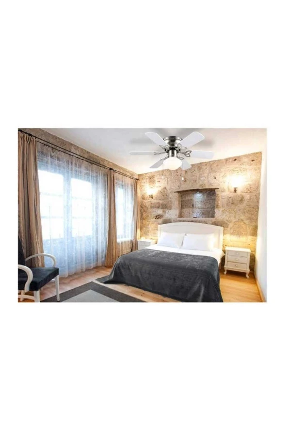 Vanti KCF278 60W 30 inç Ahşap Beyaz 6 Kanatlı Lambalı Avizeli İpli Tavan Vantilatörü - 2