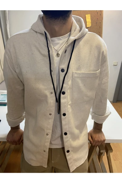 Erkek Tek Cep Kapaklı Slim Fit Kapüşonlu Oduncu Gömlek