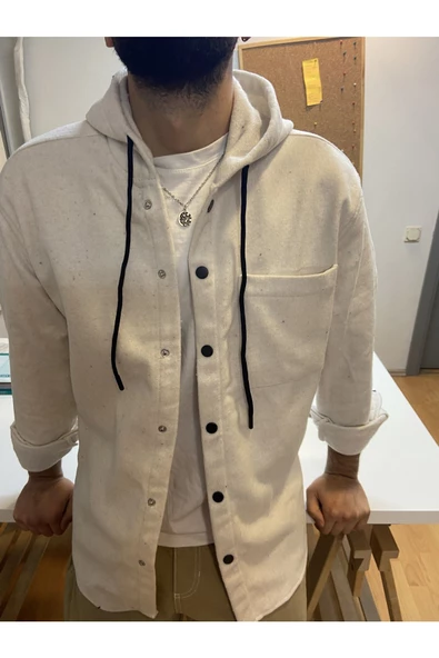 Erkek Tek Cep Kapaklı Slim Fit Kapüşonlu Oduncu Gömlek - 2