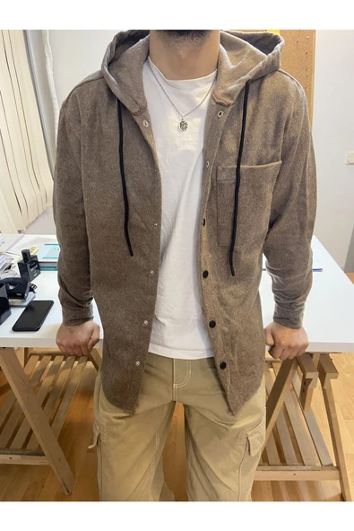 Erkek Tek Cep Kapaklı Slim Fit Kapüşonlu Oduncu Gömlek - 7