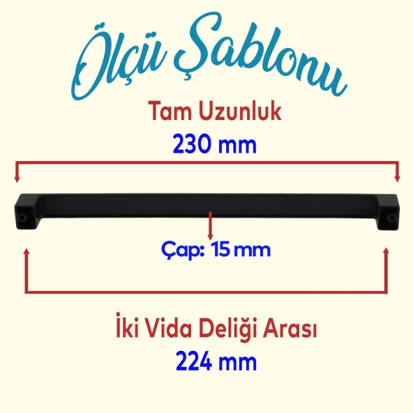 Mobilya Mutfak Dolabı Çekmece Dolap Kapak Kulpu Kulbu Siyah 224 mm Desenli Metal Kulp - Resim 2
