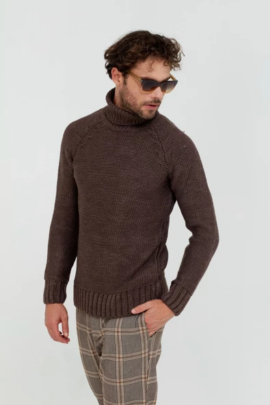 Erkek Kahverengi  Kalın Balıkçı Triko Kazak - 5