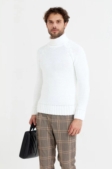 Erkek Kahverengi  Kalın Balıkçı Triko Kazak - 11