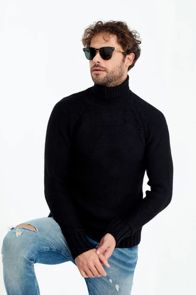 Erkek Kahverengi  Kalın Balıkçı Triko Kazak - 9