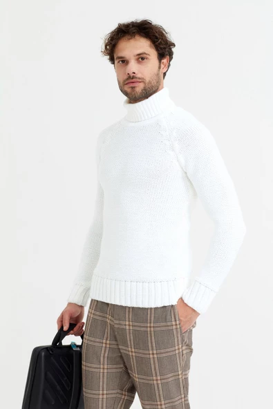 Erkek Kahverengi  Kalın Balıkçı Triko Kazak - 12