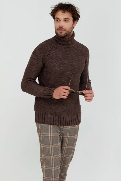 Erkek Kahverengi  Kalın Balıkçı Triko Kazak - 2