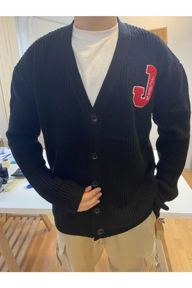 Erkek Regular Kesim V Yaka Düğmeli Nakışlı Hırka - 11