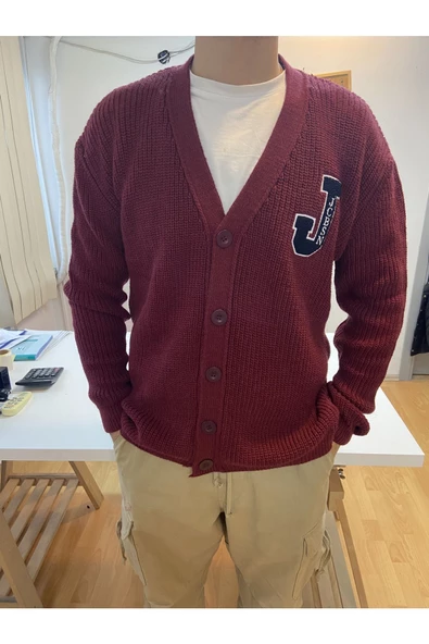 Erkek Regular Kesim V Yaka Düğmeli Nakışlı Hırka - 7