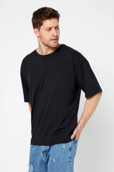 Erkek Çok Renkli 2'li Basic Oversize Bisiklet Yaka Kısa Kollu T-shirt - 2