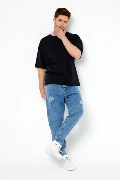 Erkek Çok Renkli 2'li Basic Oversize Bisiklet Yaka Kısa Kollu T-shirt - 4