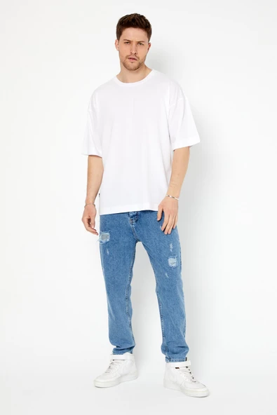 Erkek Çok Renkli 2'li Basic Oversize Bisiklet Yaka Kısa Kollu T-shirt - 5