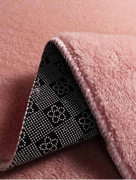Modern Dekoratif Yuvarlak Puffy Peluş Ponpon Saçaklı Salon Oturma Odası Halısı Pembe - 5