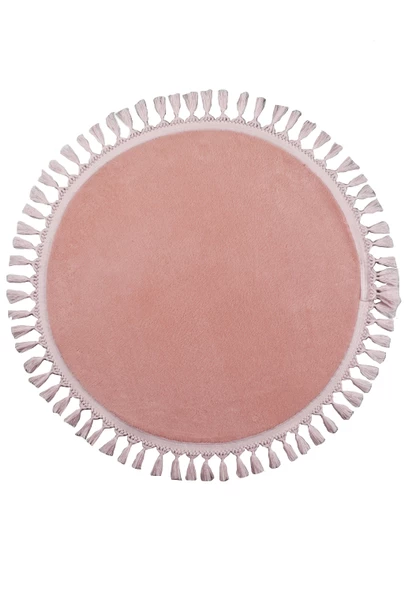 Modern Dekoratif Yuvarlak Puffy Peluş Ponpon Saçaklı Salon Oturma Odası Halısı Pembe - 2