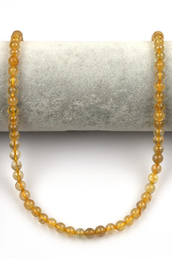 Gold Rutil Kuvars Doğal Taş Dizi 6 mm Fasetli Küre Kesim - 2