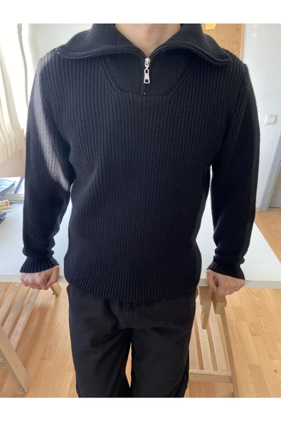 Erkek Regular Fermuarlı Balıkçı Triko Kazak - 5