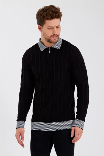 Erkek Polo Yaka Desenli Çizgili Triko - 11