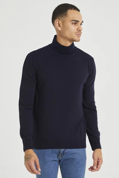 Erkek Slim Fit Yarım Balıkçı Yaka Basic Triko Kazak - 9