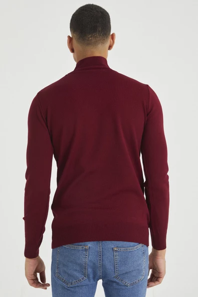 Erkek Slim Fit Yarım Balıkçı Yaka Basic Triko Kazak - 5