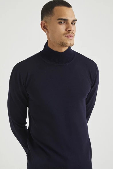 Erkek Slim Fit Yarım Balıkçı Yaka Basic Triko Kazak - 6