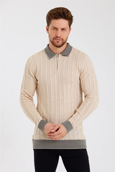 Erkek Polo Yaka Desenli Çizgili Triko - 2