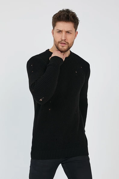 Erkek Destroylu Modelli Triko Kazak - 2