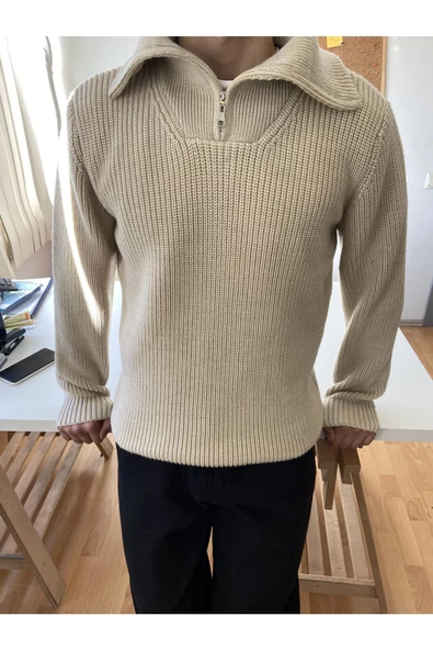 Erkek Regular Fermuarlı Balıkçı Triko Kazak - 2