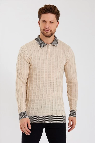 Erkek Polo Yaka Desenli Çizgili Triko - 6