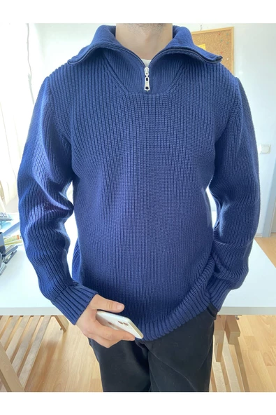 Erkek Regular Fermuarlı Balıkçı Triko Kazak - 7