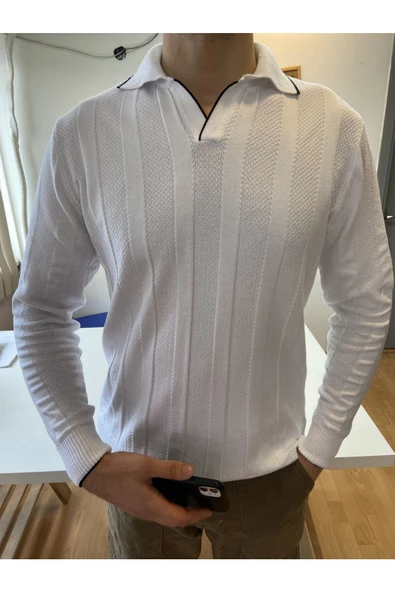 Erkek Kalın Şeritli Polo Yaka Triko T-Shirt - 2