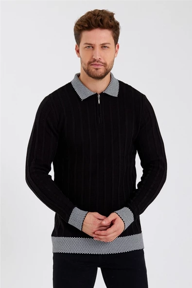 Erkek Polo Yaka Desenli Çizgili Triko - 7