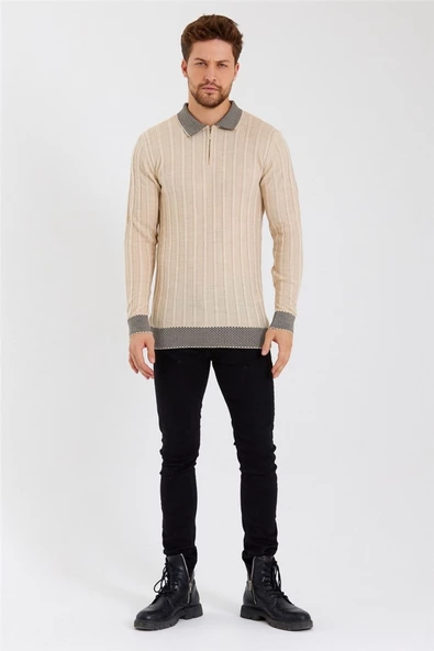 Erkek Polo Yaka Desenli Çizgili Triko - 5