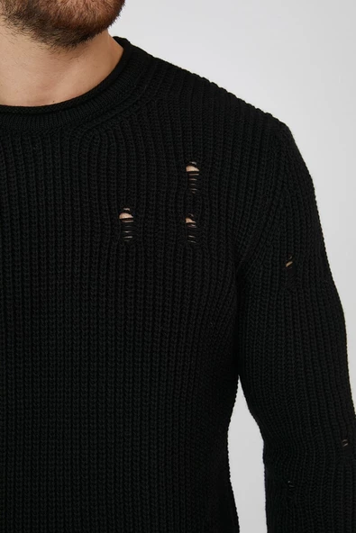 Erkek Destroylu Modelli Triko Kazak - 5