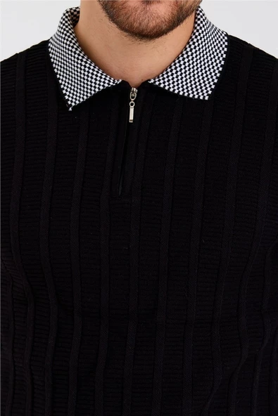 Erkek Polo Yaka Desenli Çizgili Triko - 12