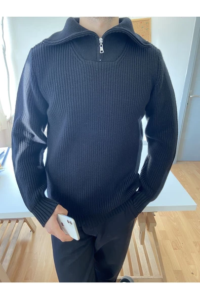 Erkek Regular Fermuarlı Balıkçı Triko Kazak - 6