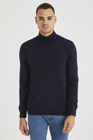 Erkek Slim Fit Yarım Balıkçı Yaka Basic Triko Kazak - 7