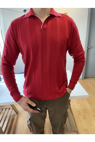 Erkek Kalın Şeritli Polo Yaka Triko T-Shirt - 6