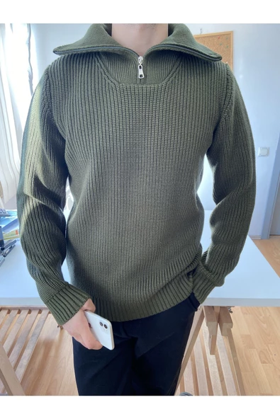 Erkek Regular Fermuarlı Balıkçı Triko Kazak - 9