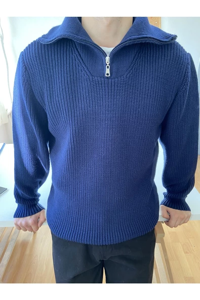 Erkek Regular Fermuarlı Balıkçı Triko Kazak - 8