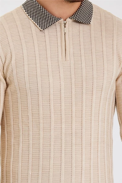 Erkek Polo Yaka Desenli Çizgili Triko - 4