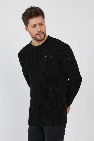 Erkek Destroylu Modelli Triko Kazak - 3