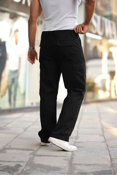 Erkek Kar Yıkama Kargo Cepli Baggy Denim Pantolon - 9