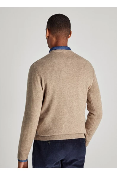 Krem Erkek Slim Fit Bisiklet Yaka Basic Triko Kazak - 4